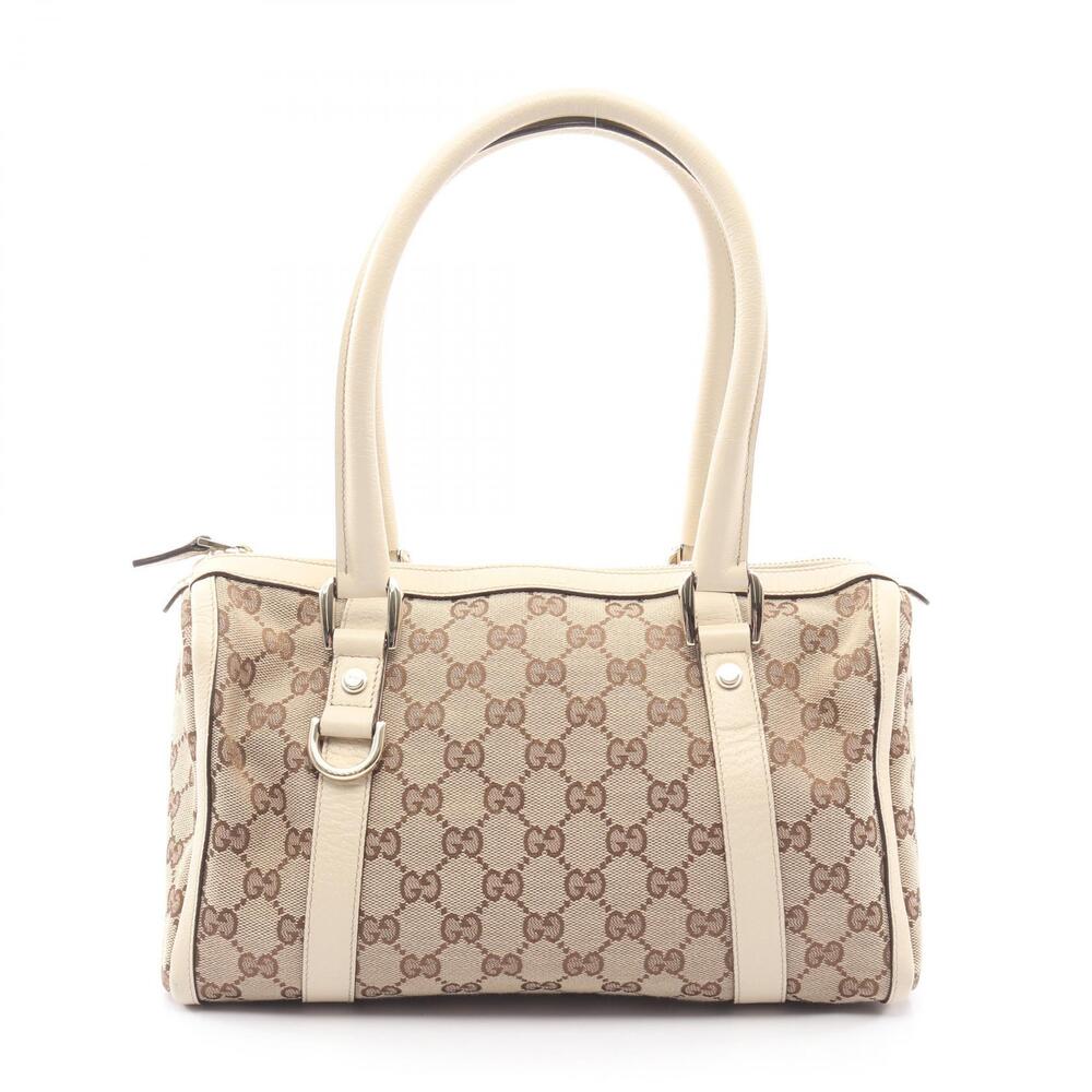 Gucci Abbey GG Canvas Handbag Leather Beige Brown Ivory White